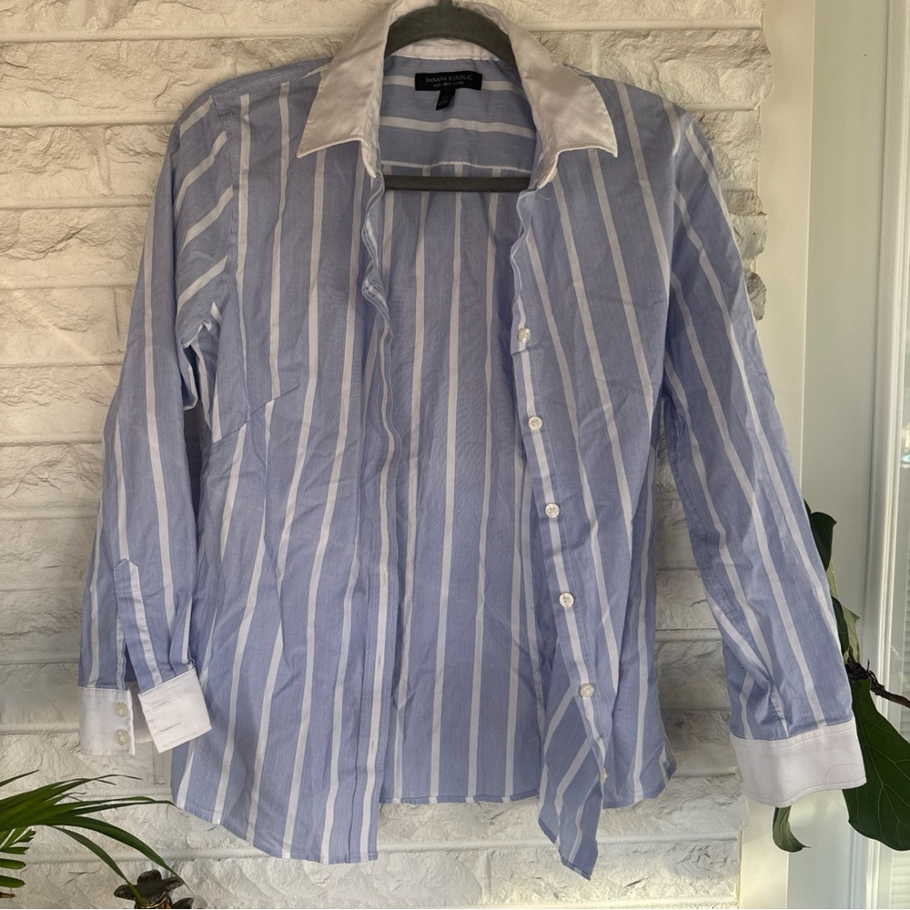Blue and White Striped Banana Republic women’s blouse